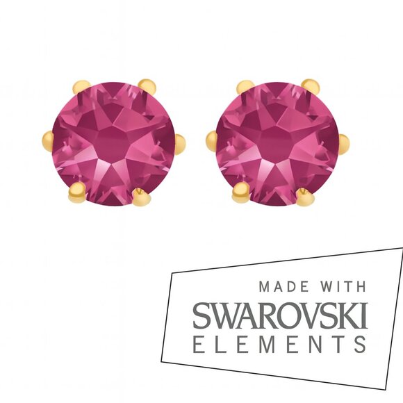 Elegant 2 CTW Pink Stud Earrings - 14k Gold Overlay - Swarovski Crystal Element - Picture 1 of 8